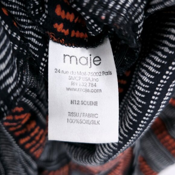 MAJE Mini Dress 100% Silk Striped Geometric Asymmetric Size 1 SMALL - Picture 6 of 8